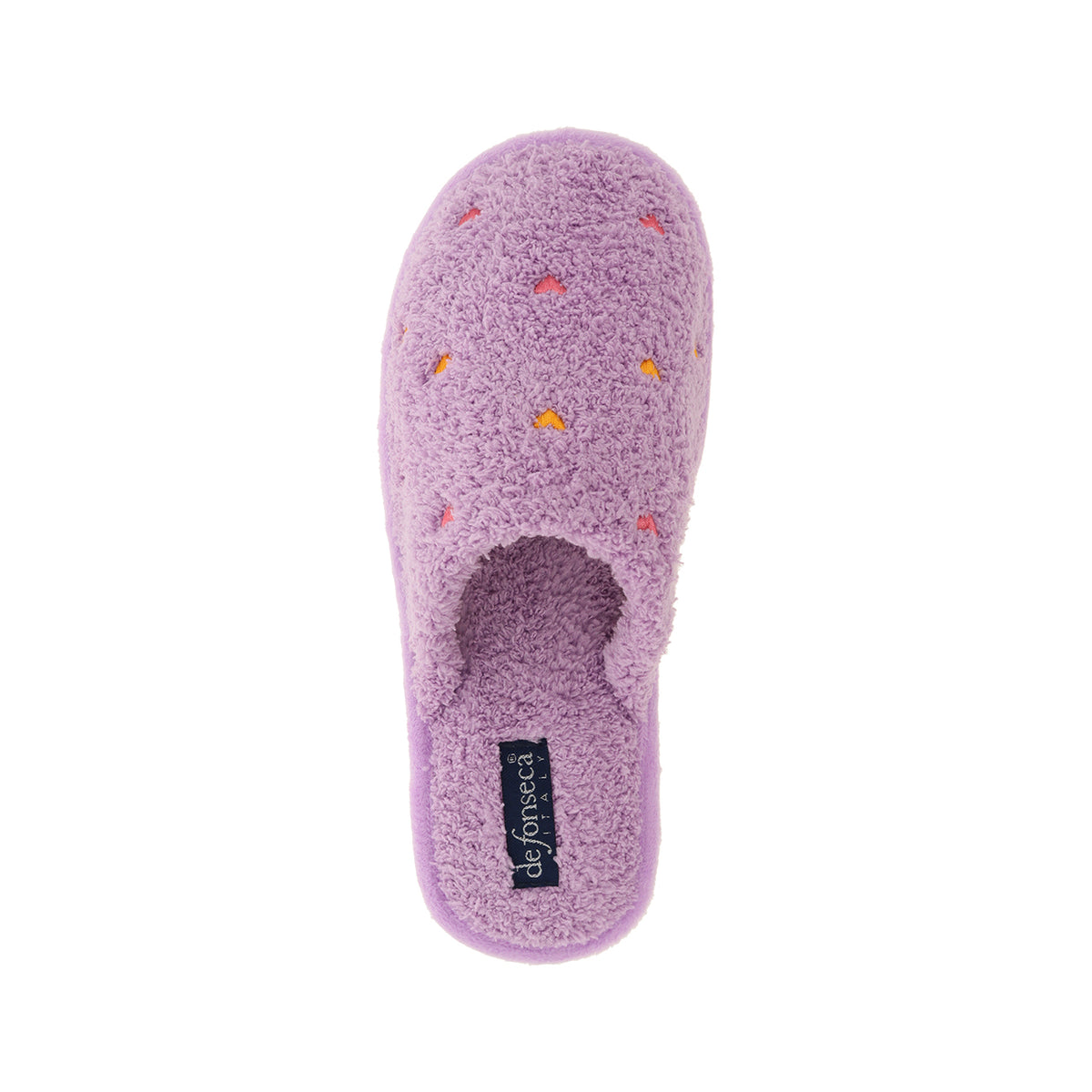 Pantofola donna in microfibra con cuoricini, modello Bari – Lilla