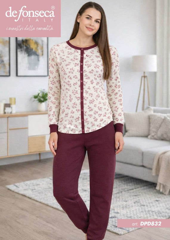 PIGIAMA DONNA INTERLOCK - DPD832 PIGIAMA BEIGE/BORDEAUX