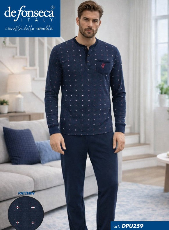 PIGIAMA UOMO INTERLOCK - DPU259 BLU/BLU MELANGE