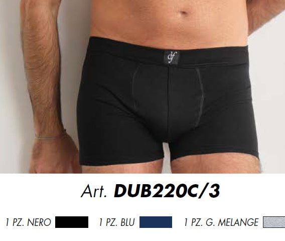 Boxer uomo in cotone, modello DUB220C confezione da 3 pezzi assortiti – blu-grigio-nero