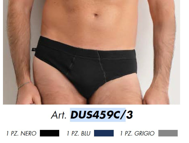 Slip uomo in cotone, modello DUS459C confezione da 3 pezzi assortiti – blu-grigio-nero