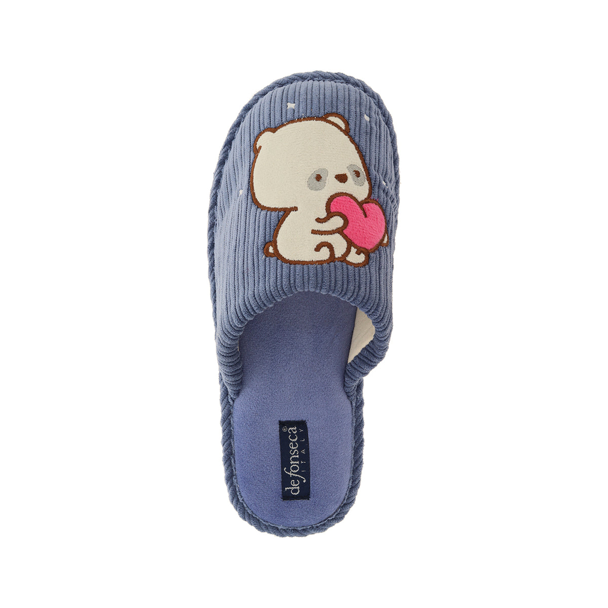 Pantofola donna in microfibra con cuoricini, modello Bari – Blu