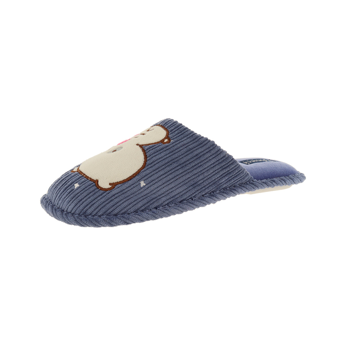 Pantofola donna in microfibra con cuoricini, modello Bari – Blu