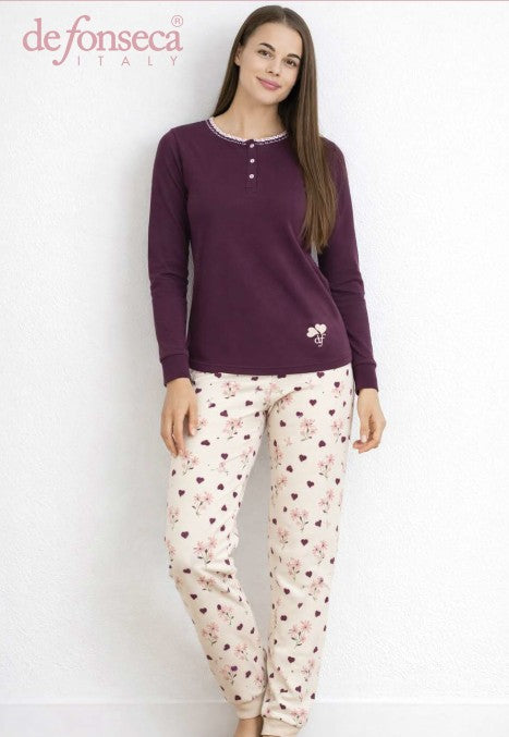 PIGIAMA DONNA INTERLOCK - DPD410 PIGIAMA  PRUGNA/PANNA